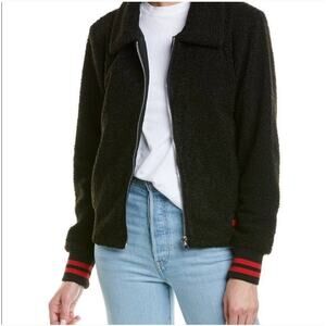 n:Philanthropy Teddy Varsity Jacket Size L Black Faux Fur Bomber Plush Academia